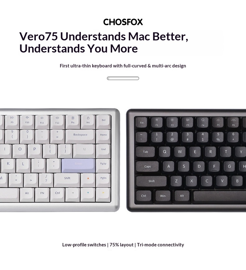 Android Tablet Gaming Accessories - Vero75 Low-Profile Mechanische Tastatur, Tri-Mode, benutzerdefiniertes